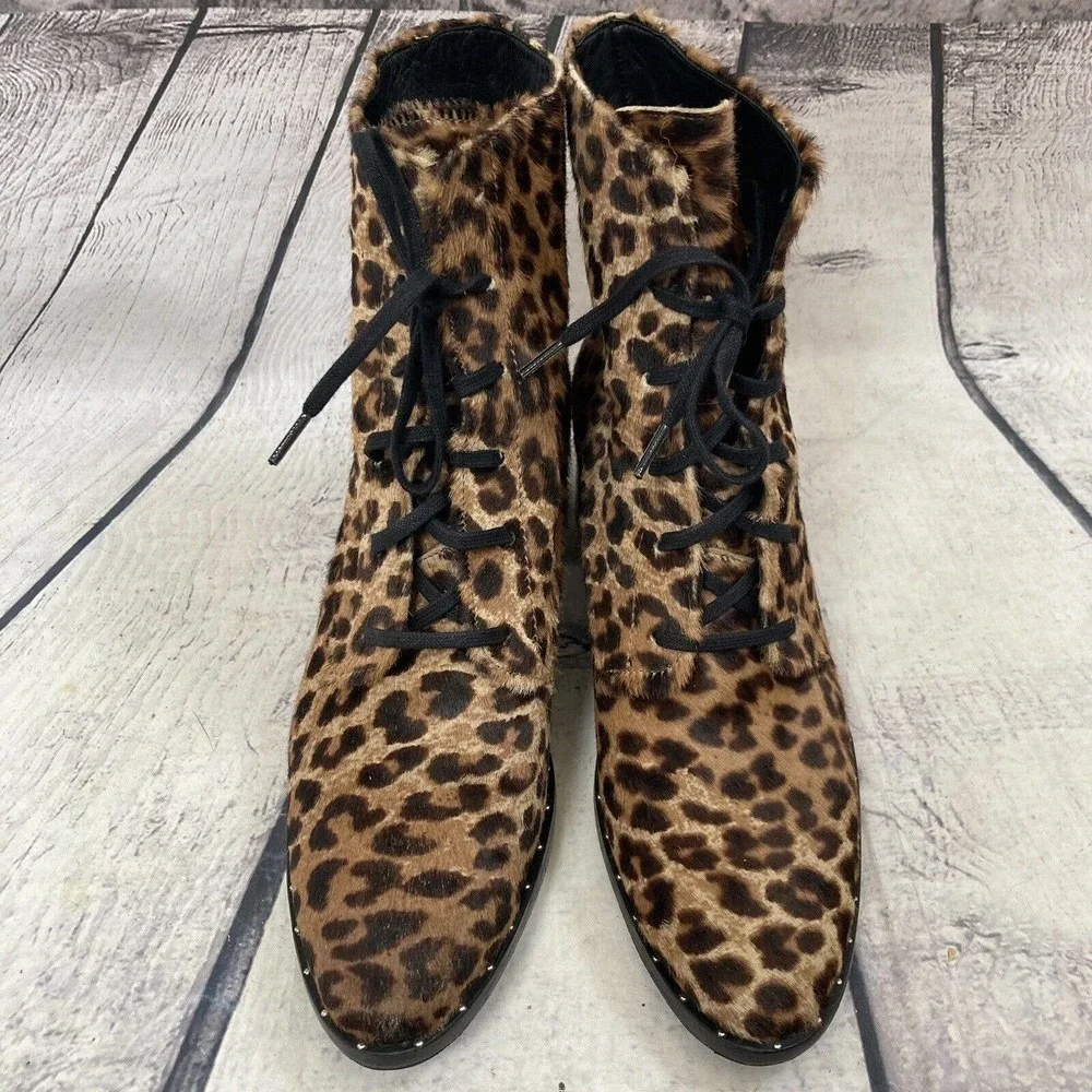 Freda Salvador Ace Bootie Women's Size 7 Lace Up Combat‎ Boots Cheetah Haircalf